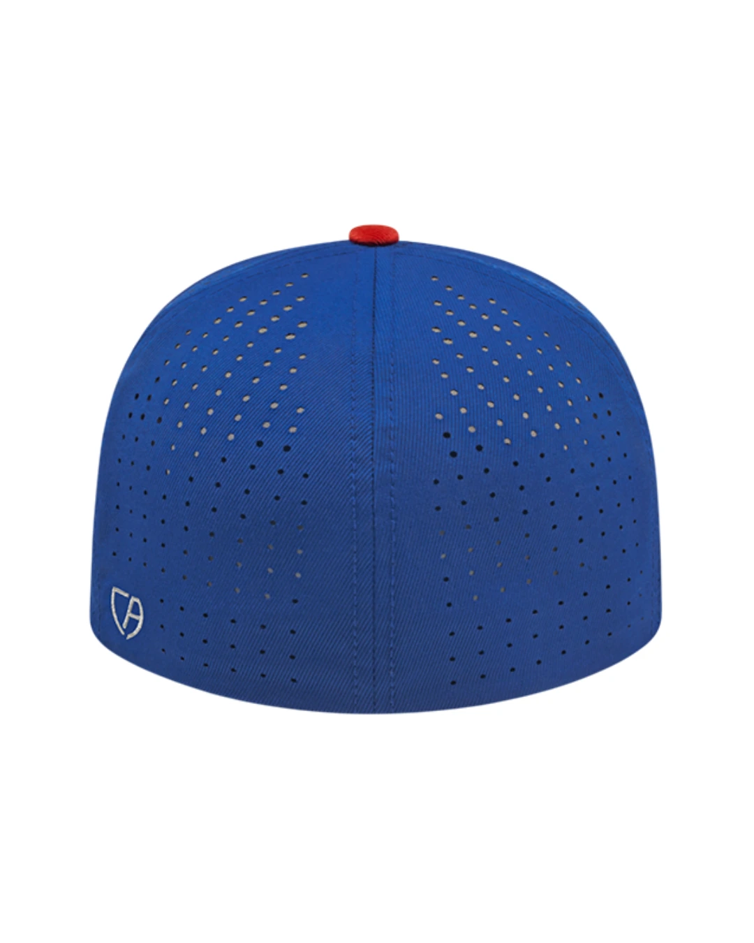Custom Flexfit hats in White Red Royal Blue, back