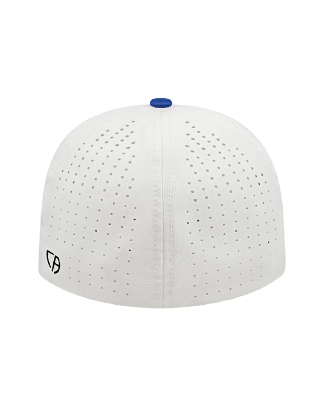 Custom Flexfit hats in White Royal Blue, back