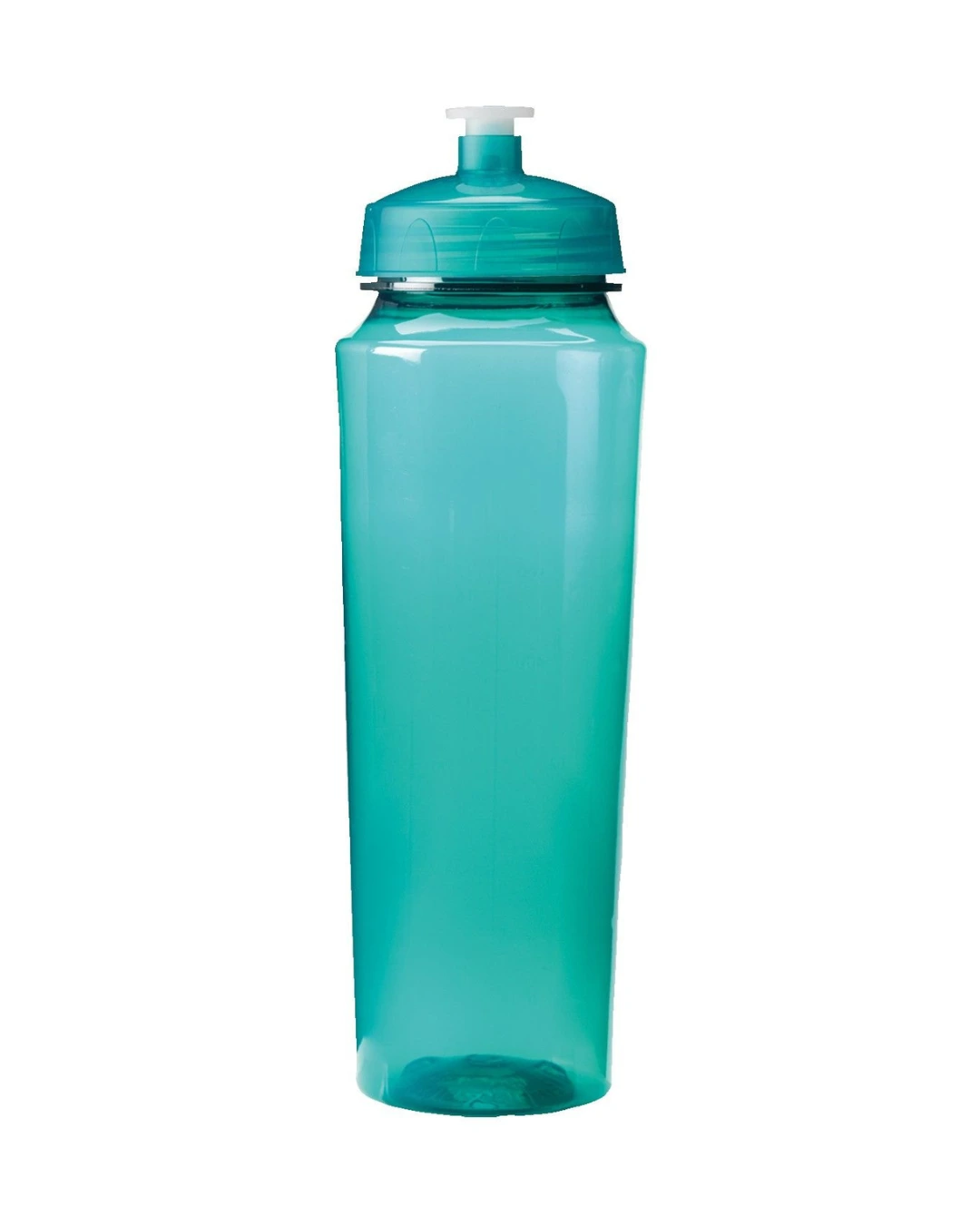 Custom plastic water bottles in Translucent Aqua Blue, 24 oz PET bottle with push-pull lid, flat view