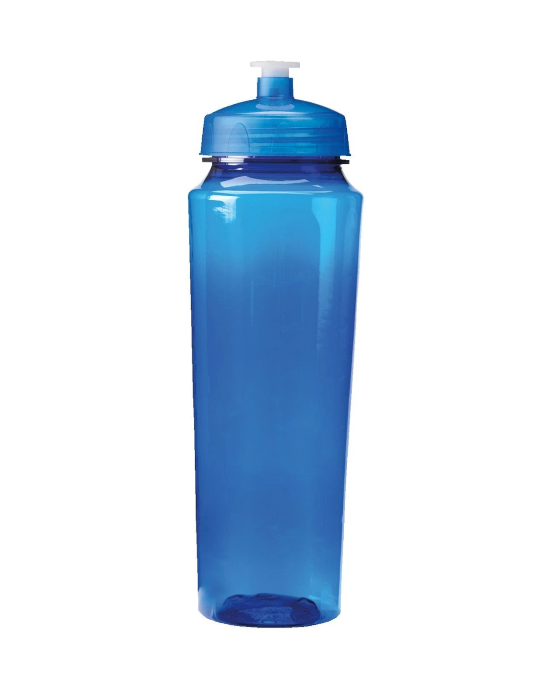 Custom plastic water bottles in Translucent Blue, 24 oz PET bottle with push-pull lid, flat view