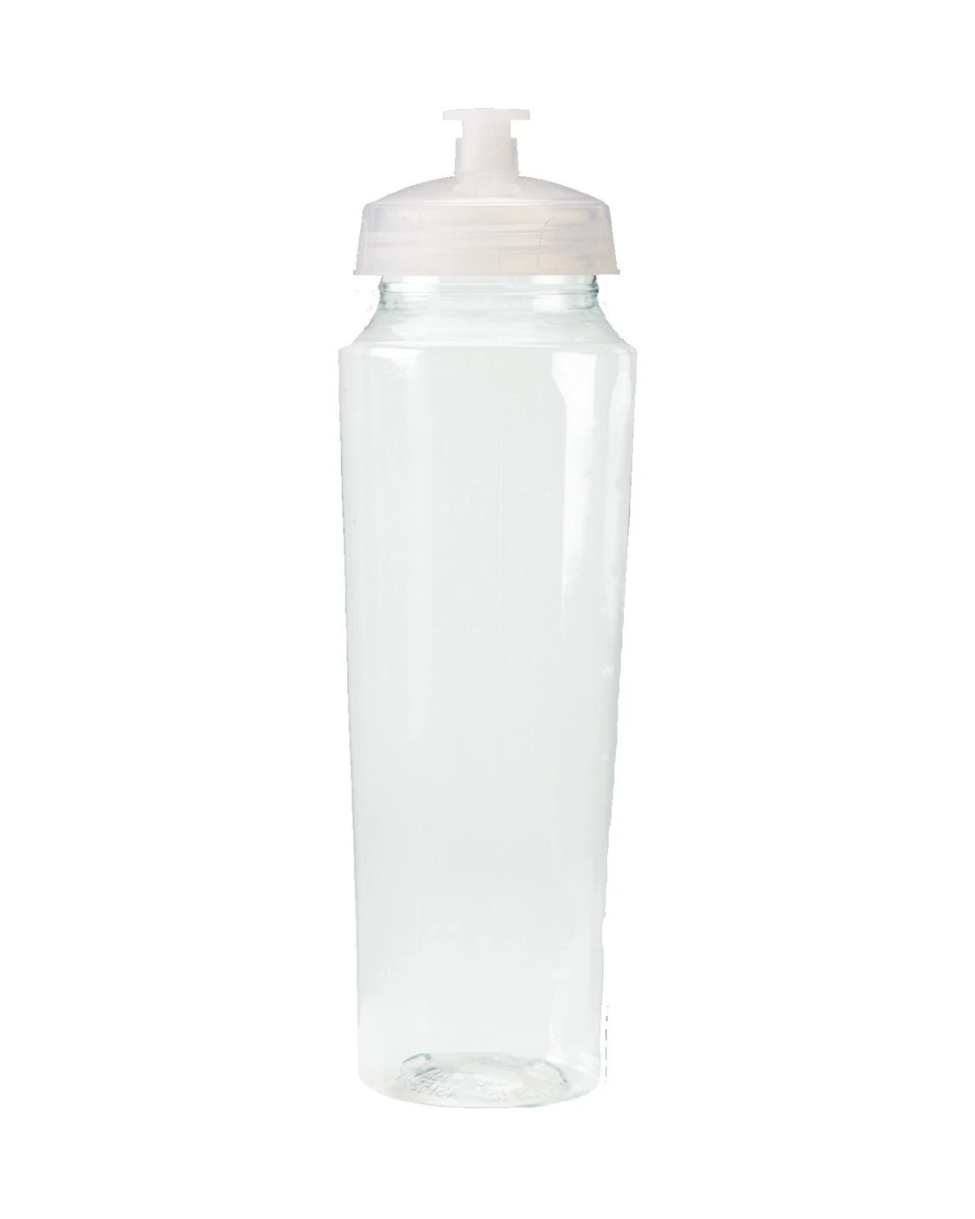 Custom plastic water bottles in Translucent Clear, 24 oz PET bottle with push-pull lid, flat view