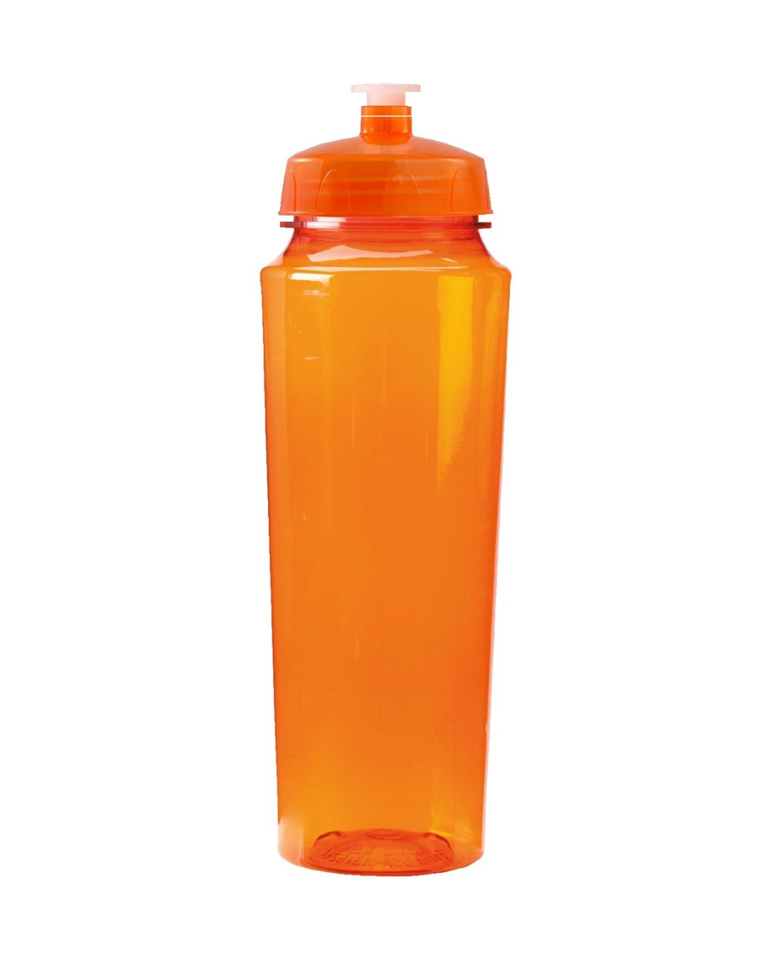 Custom plastic water bottles in Translucent Orange, 24 oz PET bottle with push-pull lid, flat view