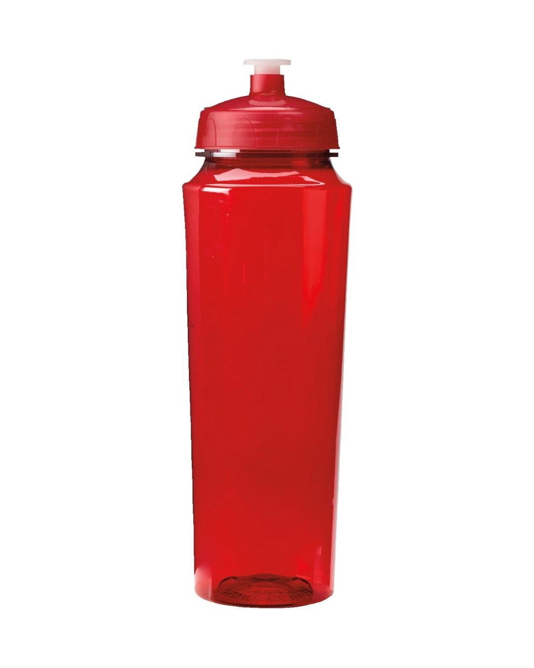 Custom plastic water bottles in Translucent Red, 24 oz PET bottle with push-pull lid, flat view