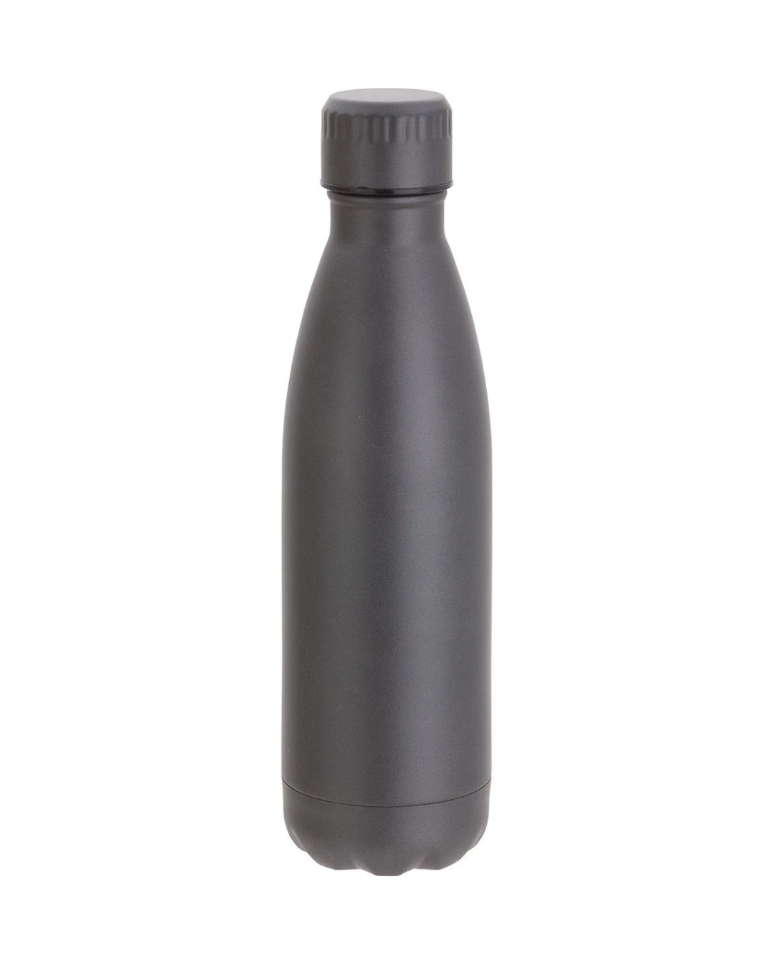 Custom insulated water bottles in Matte Gray, 17 oz double-wall stainless steel bottle with screw cap, flat view