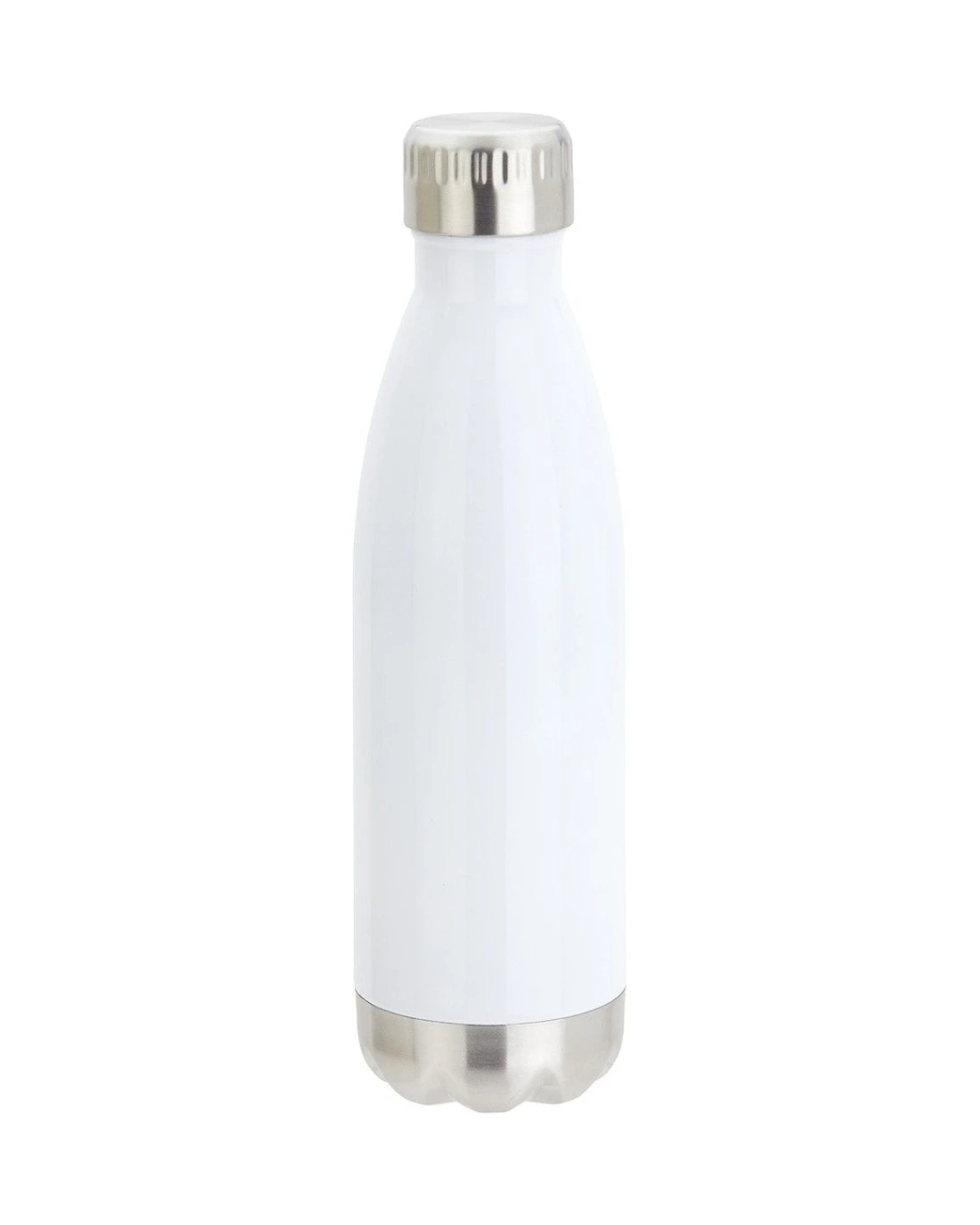 Custom insulated water bottles in White, 17 oz double-wall stainless steel bottle with screw cap, flat view