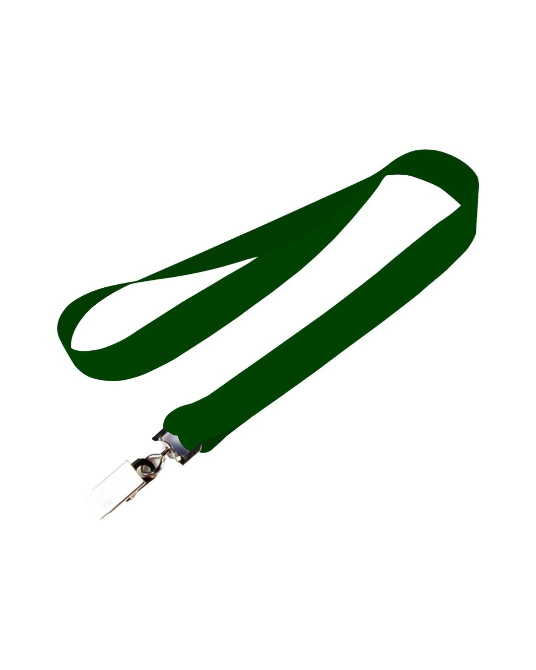 custom lanyards in forest green, 3/4 inch full color dye sublimated polyester strap with metal crimp and j-hook, flat view