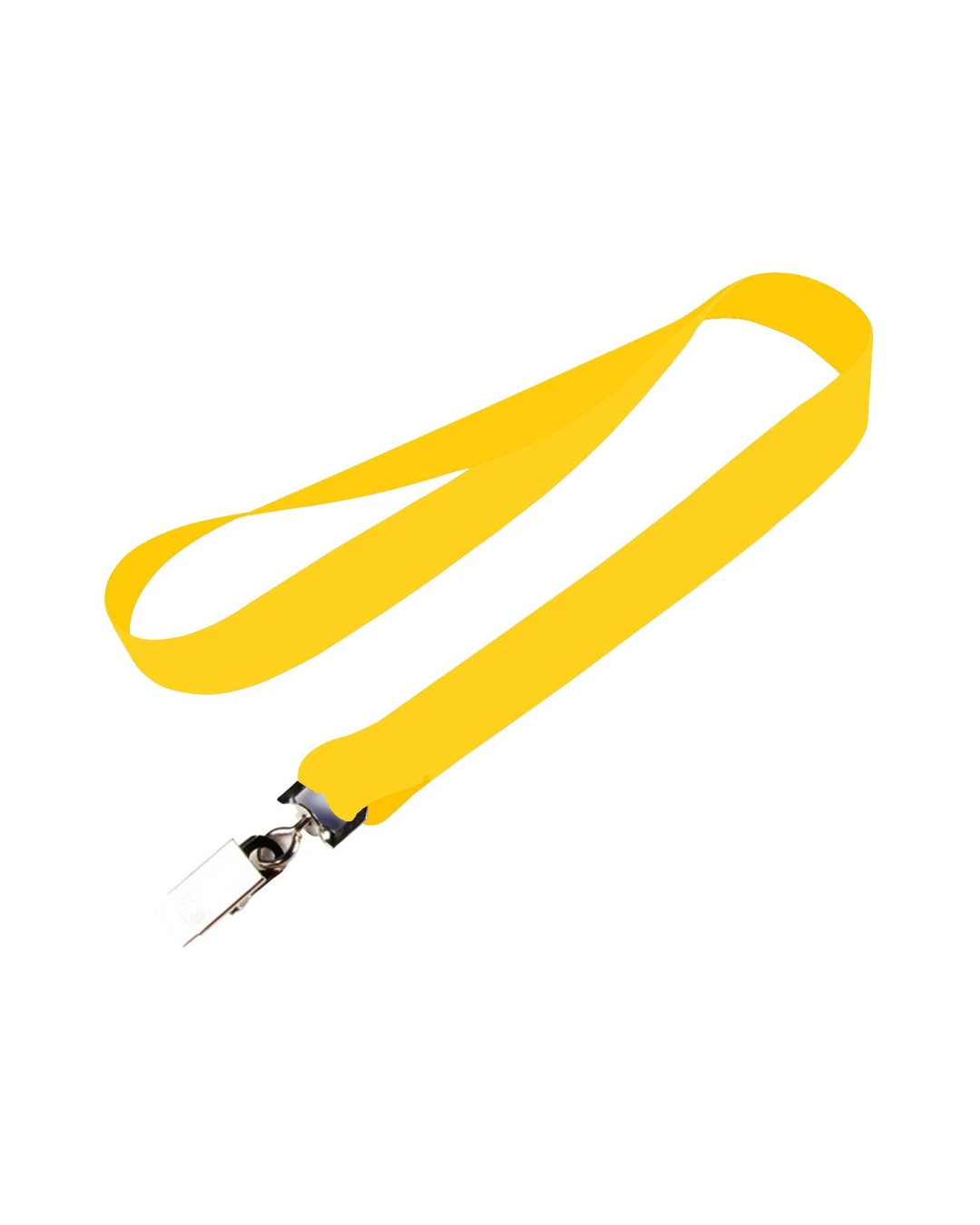 custom lanyards in gold, 3/4 inch full color dye sublimated polyester strap with metal crimp and j-hook, flat view