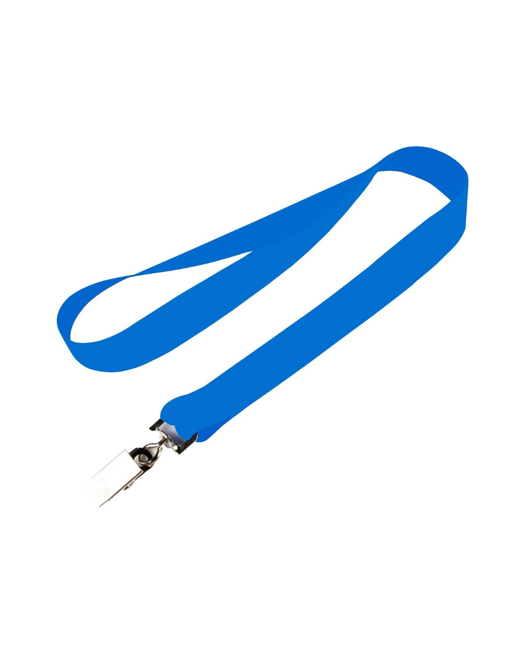 custom lanyards in process blue, 3/4 inch full color dye sublimated polyester strap with metal crimp and j-hook, flat view