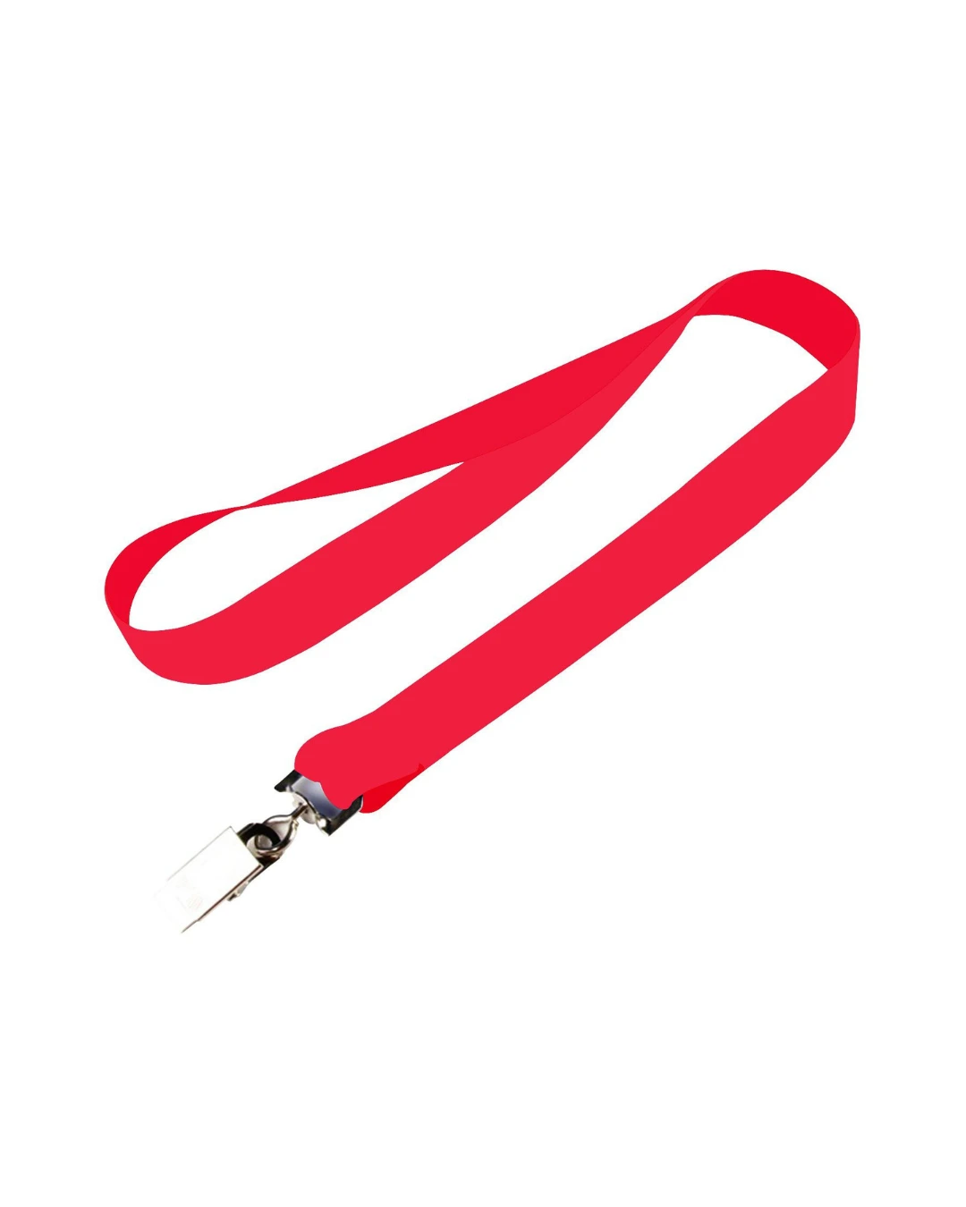 custom lanyards in red, 3/4 inch full color dye sublimated polyester strap with metal crimp and j-hook, flat view