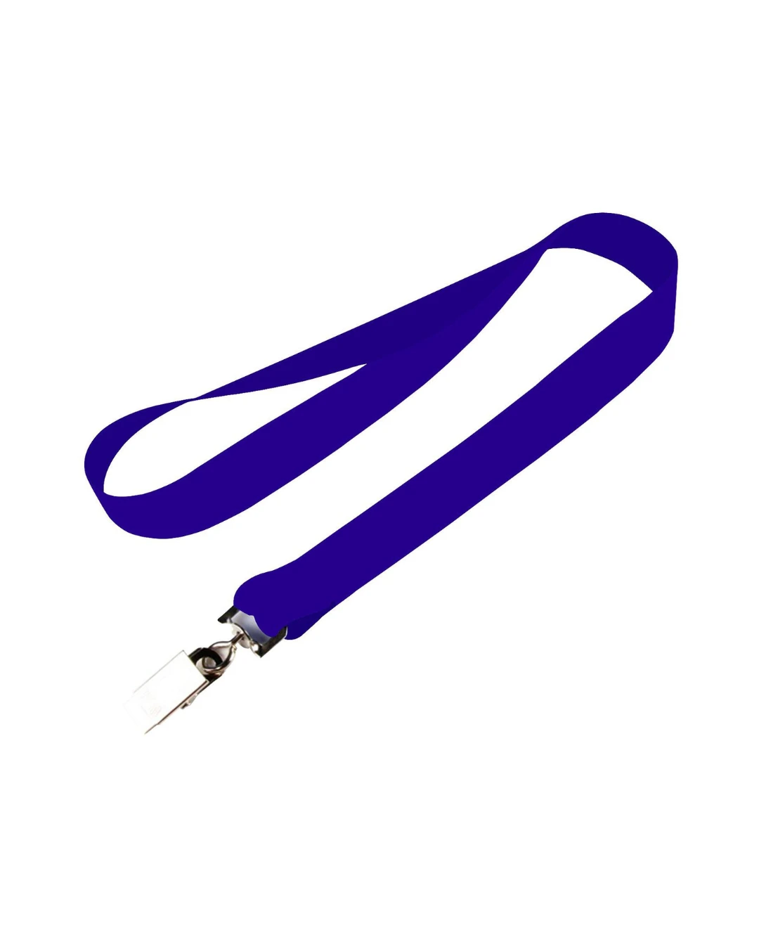custom lanyards in royal blue, 3/4 inch full color dye sublimated polyester strap with metal crimp and j-hook, flat view