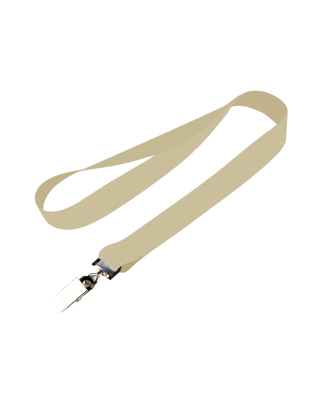 custom lanyards in tan, 3/4 inch full color dye sublimated polyester strap with metal crimp and j-hook, flat view