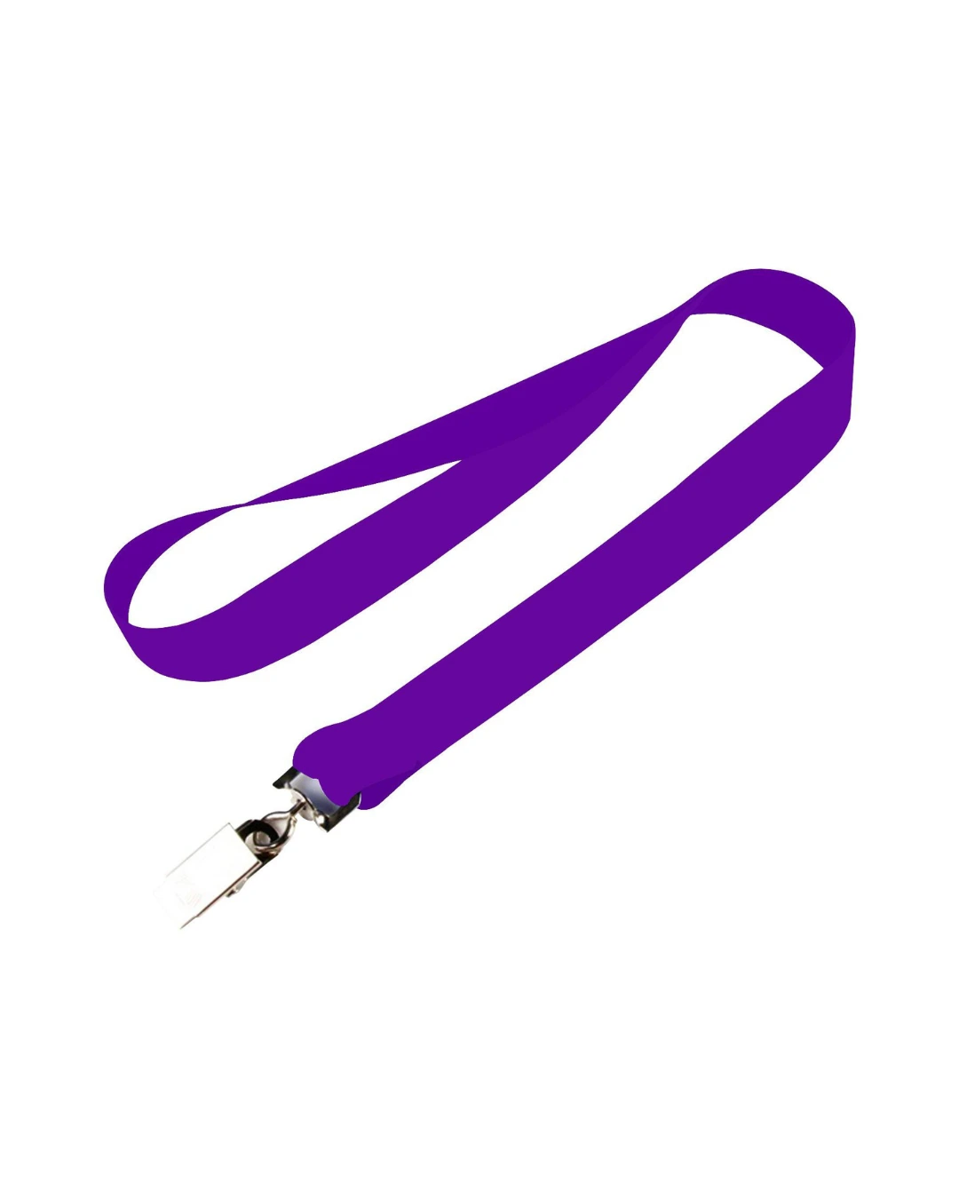 custom lanyards in violet, 3/4 inch full color dye sublimated polyester strap with metal crimp and j-hook, flat view