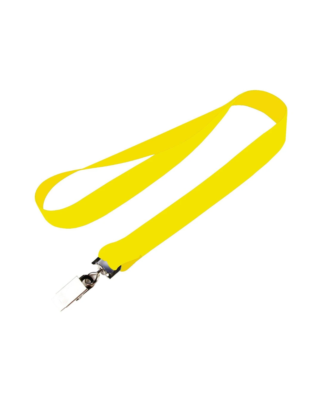 custom lanyards in yellow, 3/4 inch full color dye sublimated polyester strap with metal crimp and j-hook, flat view