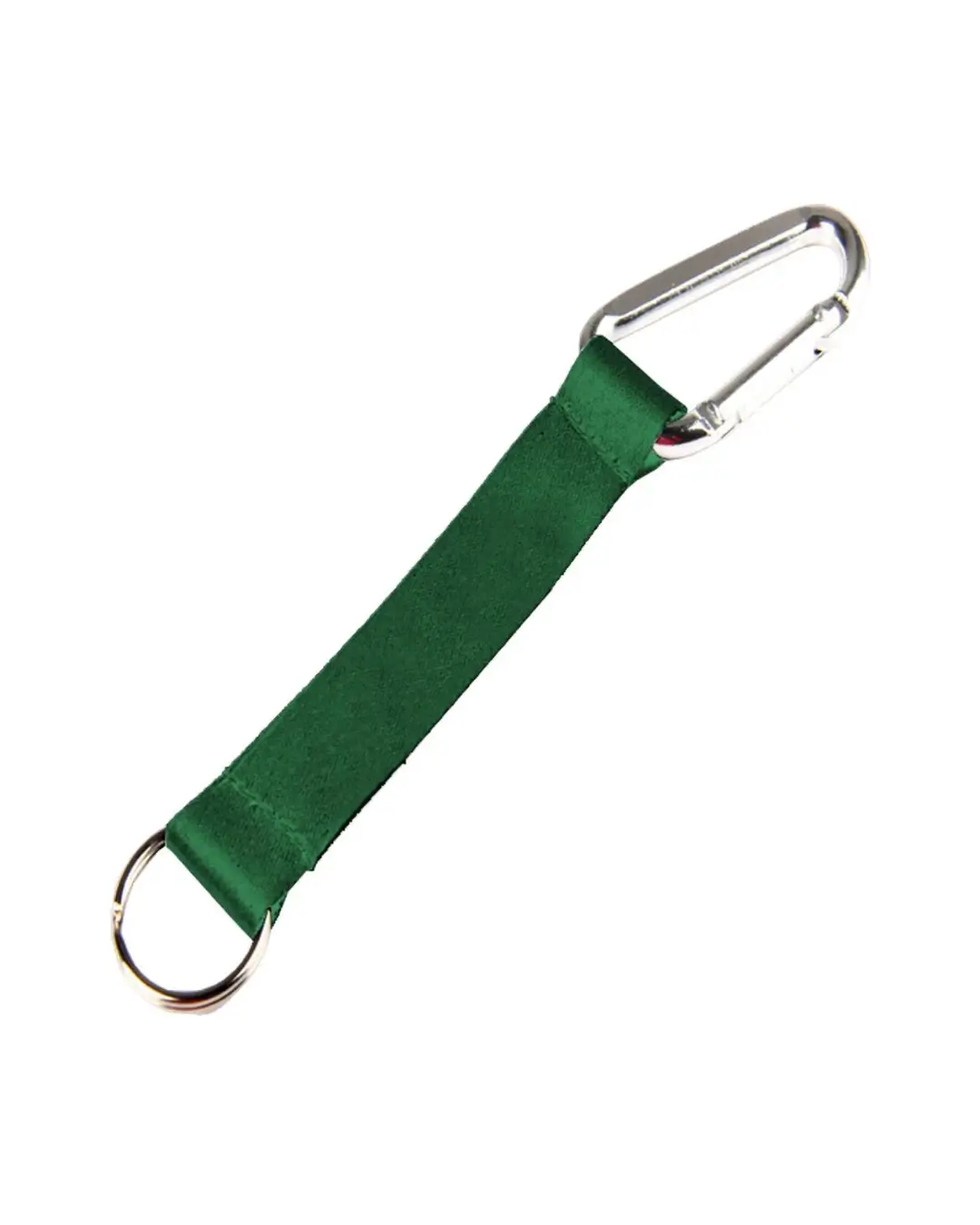Custom lanyard keychains in forest green, 5 inch full color polyester strap with aluminum carabiner and split key ring