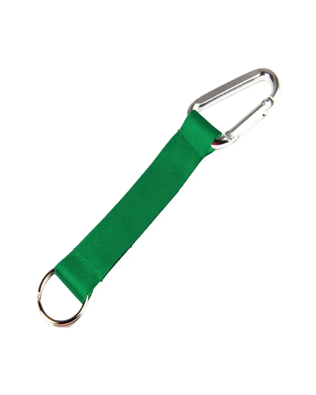 Custom lanyard keychains in green, 5 inch full color polyester strap with aluminum carabiner and split key ring