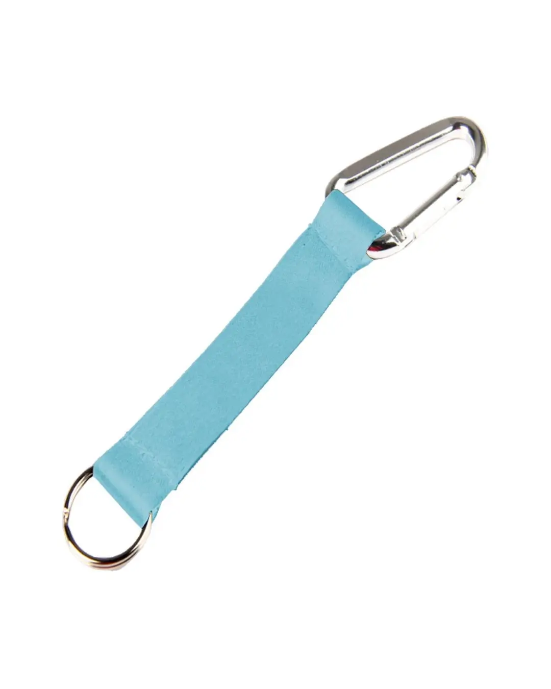 Custom lanyard keychains in light blue, 5 inch full color polyester strap with aluminum carabiner and split key ring