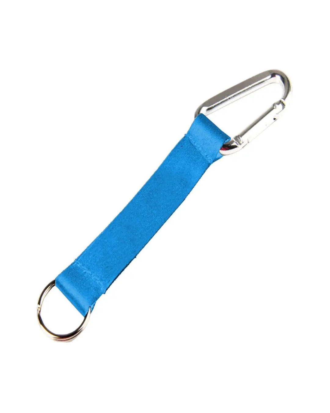 Custom lanyard keychains in process blue, 5 inch full color polyester strap with aluminum carabiner and split key ring
