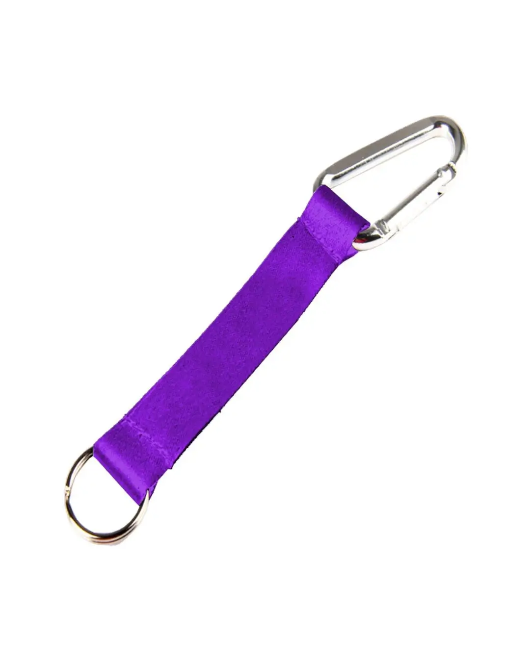 Custom lanyard keychains in purple, 5 inch full color polyester strap with aluminum carabiner and split key ring