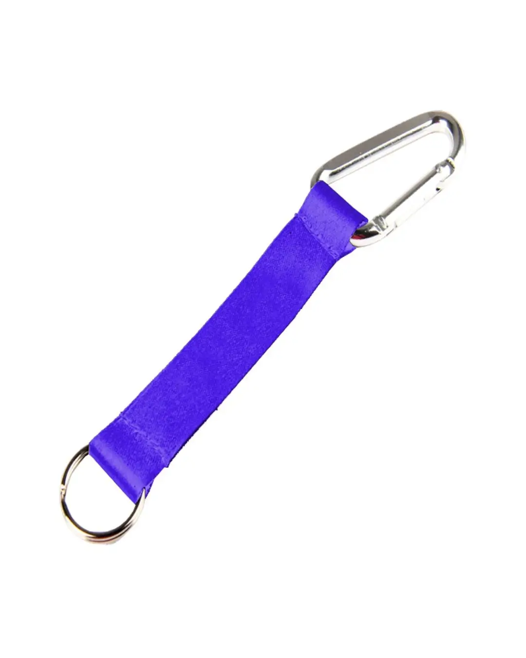 Custom lanyard keychains in royal blue, 5 inch full color polyester strap with aluminum carabiner and split key ring