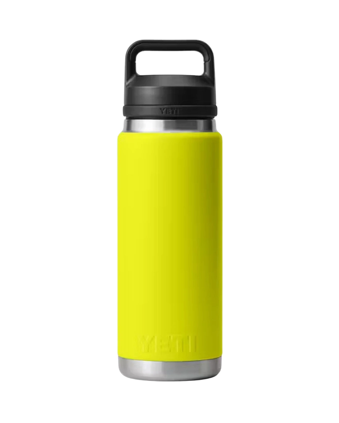 Custom YETI water bottles in firefly yellow, Rambler 26 oz with Chug Cap, laser engraved