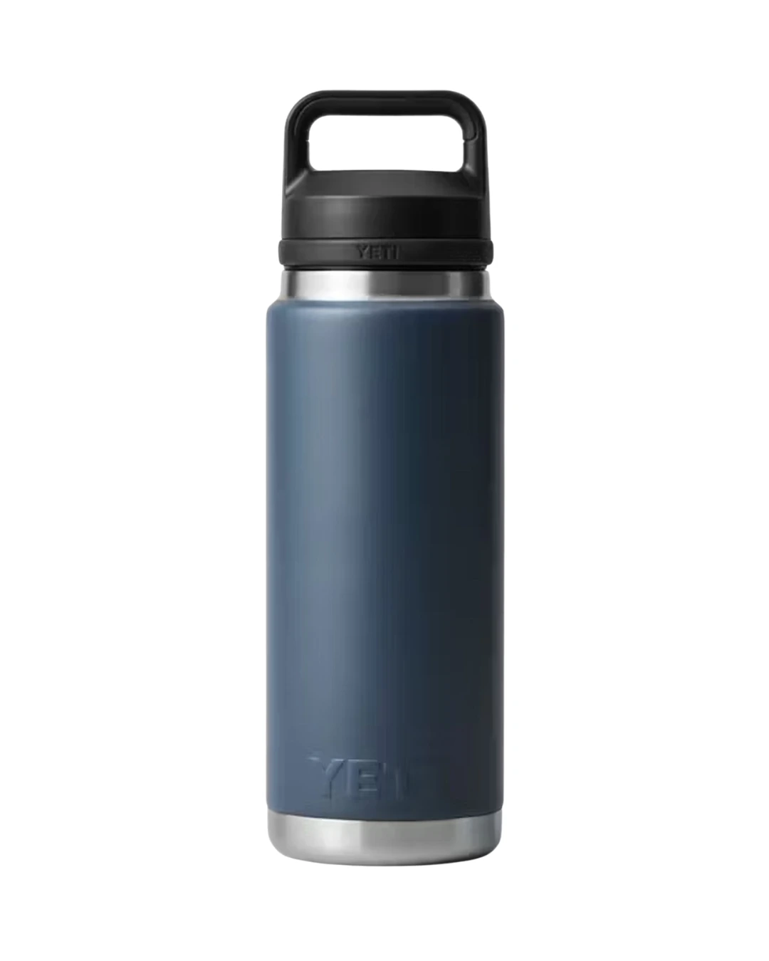 Custom YETI water bottles in navy, Rambler 26 oz with Chug Cap, laser engraved