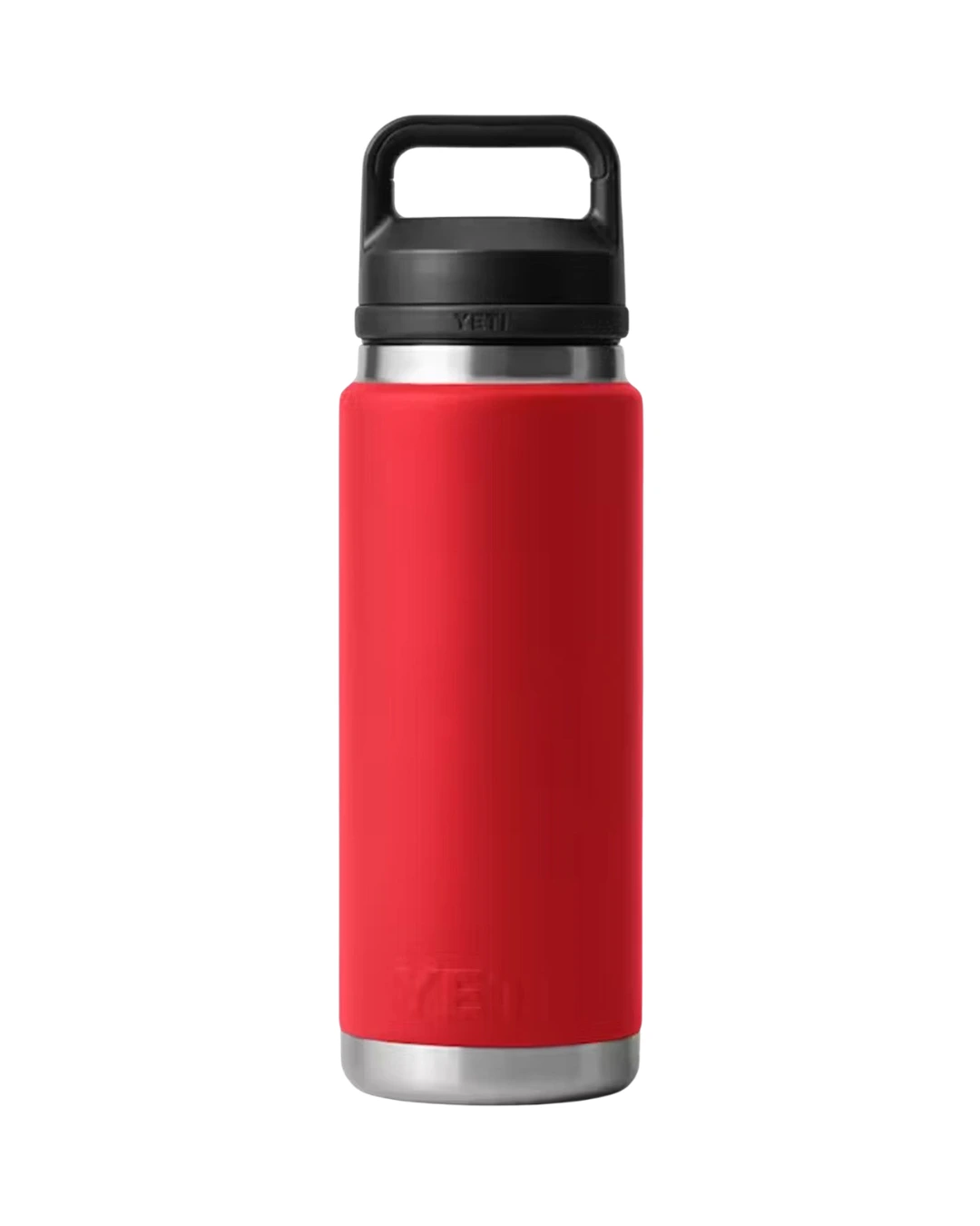 Custom YETI water bottles in rescue red, Rambler 26 oz with Chug Cap, laser engraved
