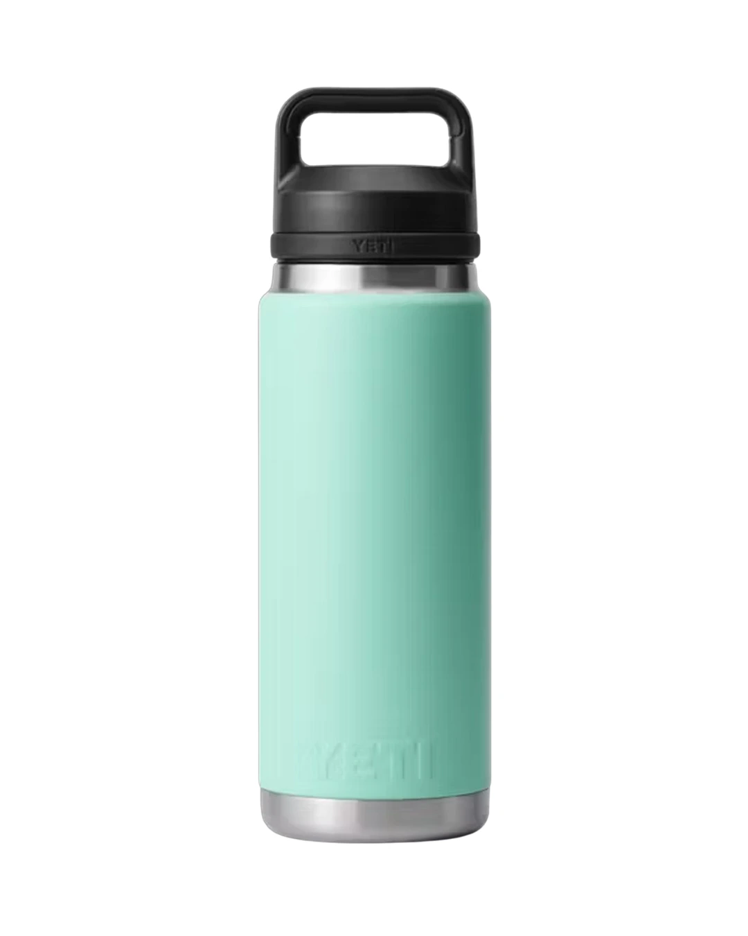 Custom YETI water bottles in seafoam, Rambler 26 oz with Chug Cap, laser engraved
