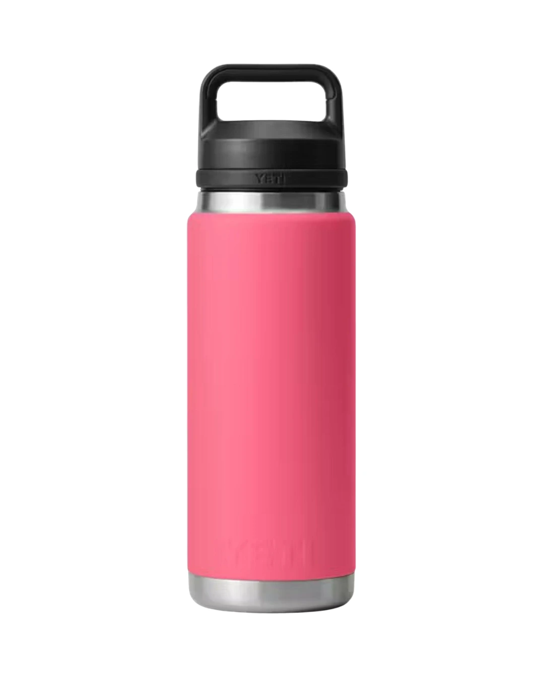 Custom YETI water bottles in tropical pink, Rambler 26 oz with Chug Cap, laser engraved