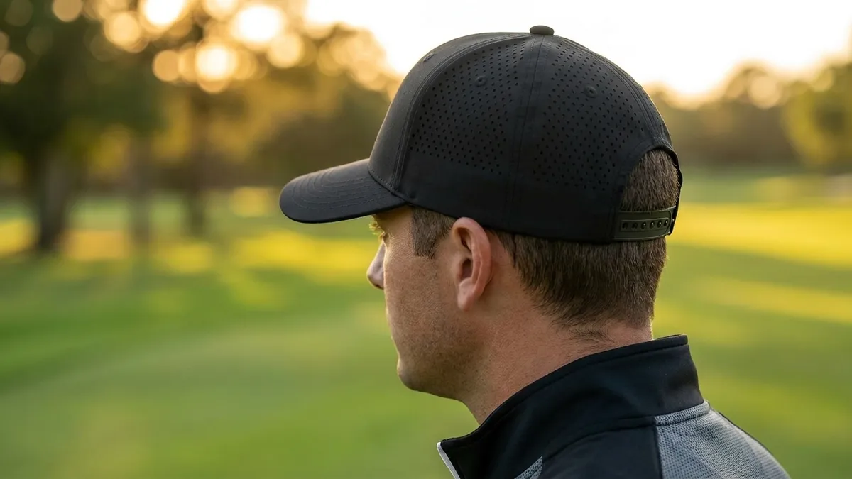 Golfer wearing a custom embroidered golf trucker cap on the course — Brandevois
