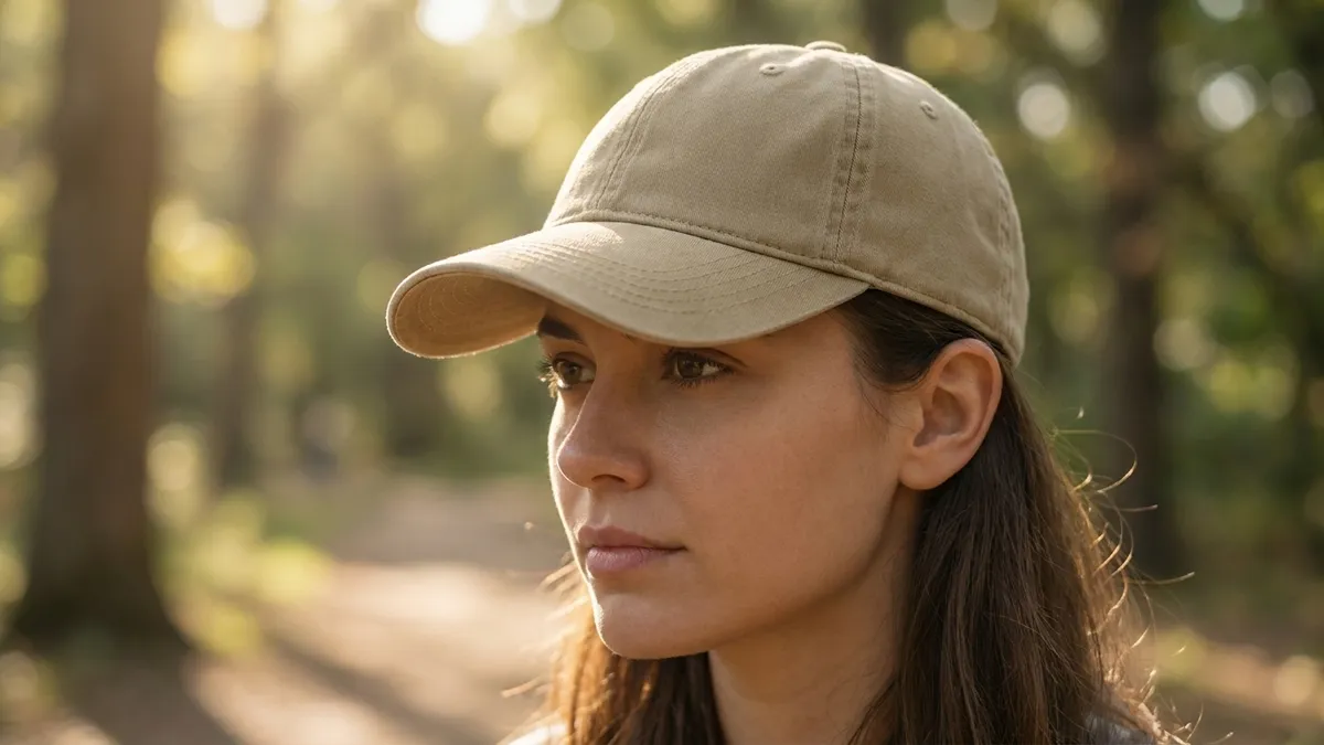 Person wearing a custom embroidered OTTO garment-washed baseball cap — Brandevois