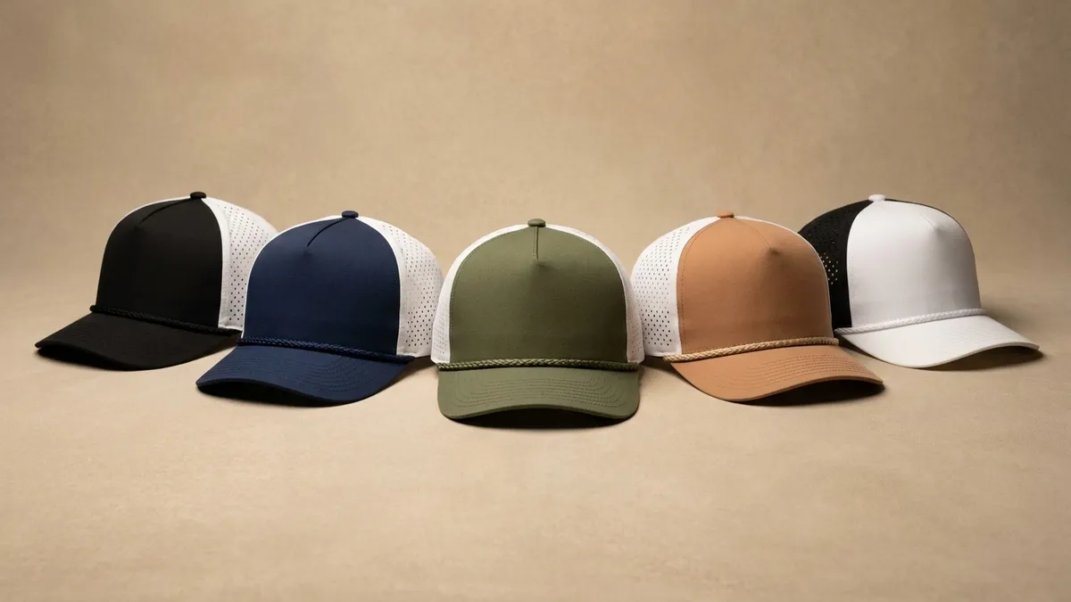 Custom Richardson 355 rope caps in several two-tone colors lined up — Brandevois
