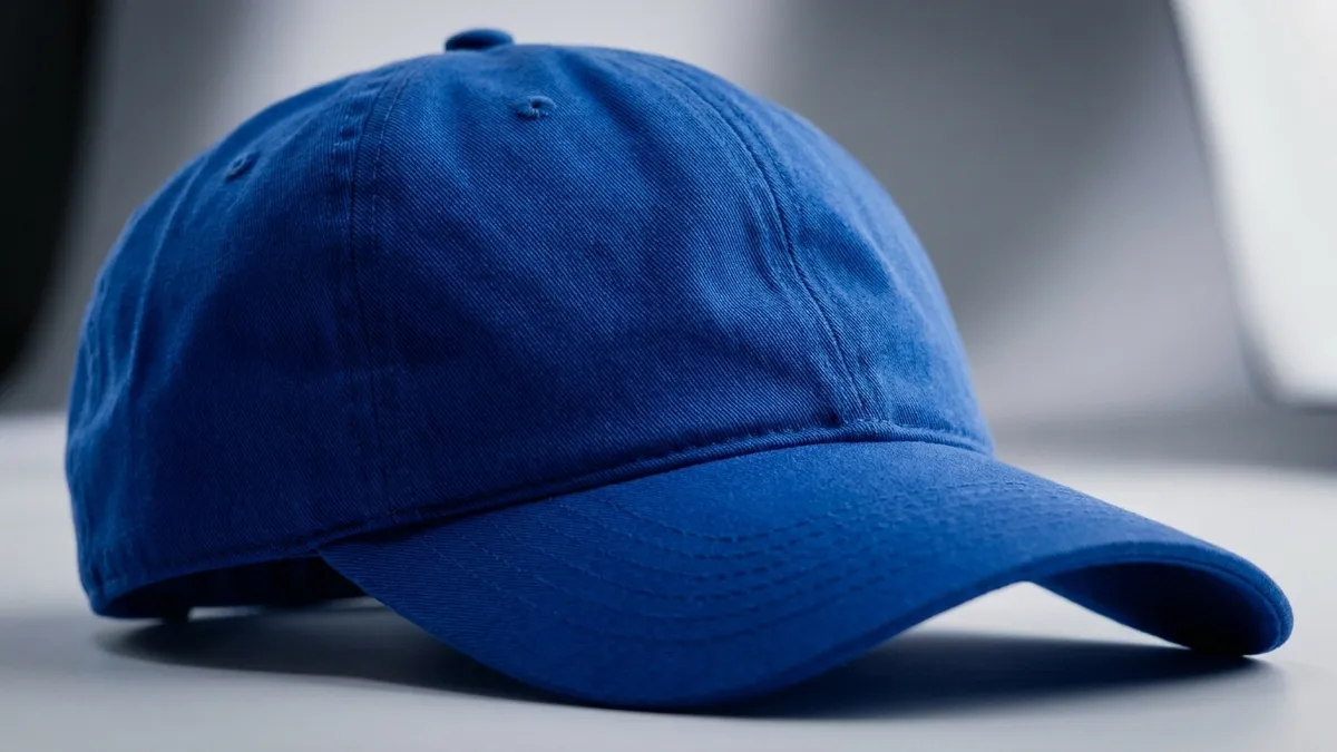 Close-up of a custom unstructured cotton twill cap showing the soft low-profile front panel with embroidery space by Brandevois