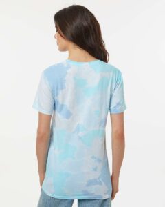 Custom tie-dye shirts in Breeze, Colortone Vintage crumple-dyed tee, on-model back