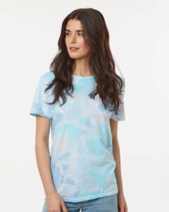 Custom tie-dye shirts in Breeze, Colortone Vintage crumple-dyed tee, on-model front