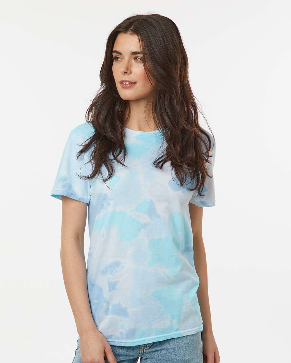 Custom tie-dye shirts in Breeze, Colortone Vintage crumple-dyed tee, on-model front