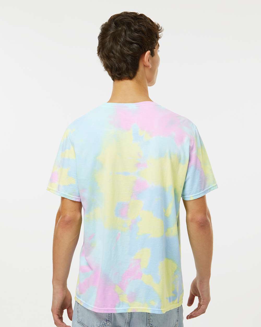 Custom tie-dye shirts in Reef, Colortone Vintage crumple-dyed tee, on-model back
