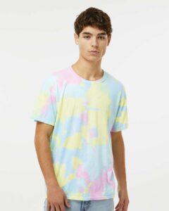 Custom tie-dye shirts in Reef, Colortone Vintage crumple-dyed tee, on-model front