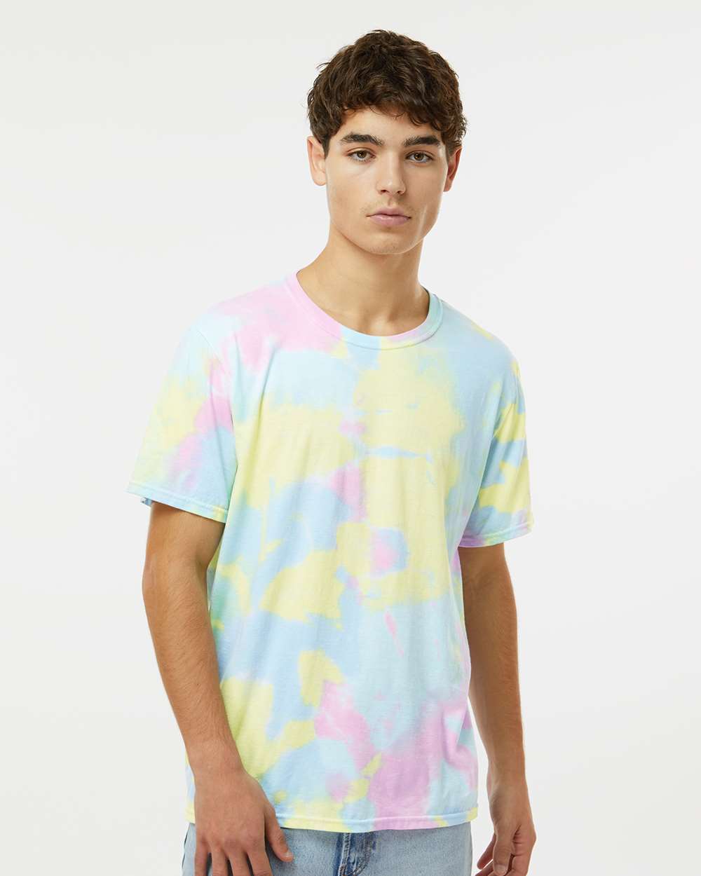 Custom tie-dye shirts in Reef, Colortone Vintage crumple-dyed tee, on-model front