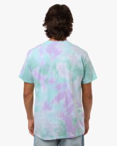 Custom tie-dye shirts in Siren, Colortone Vintage crumple-dyed tee, on-model back