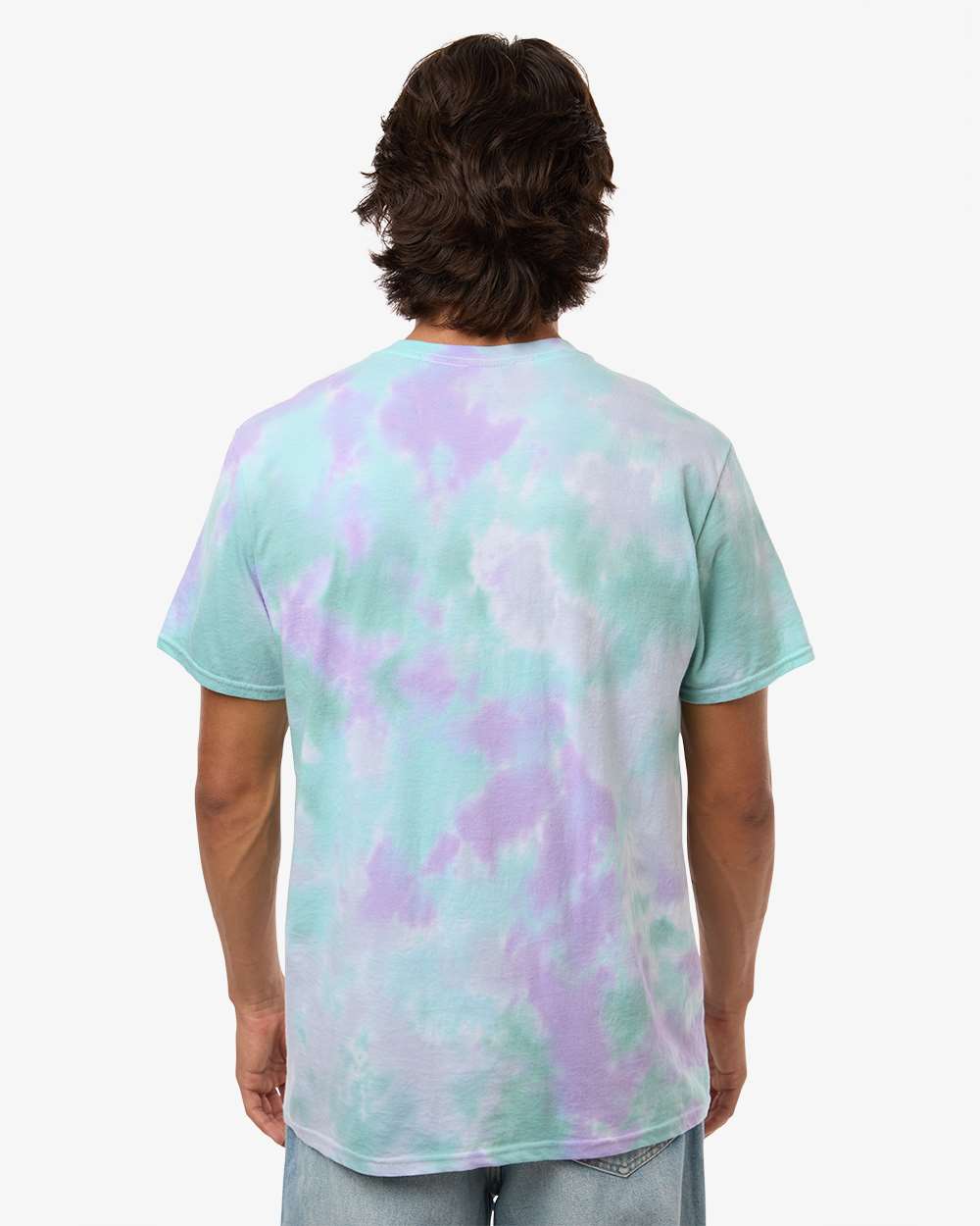 Custom tie-dye shirts in Siren, Colortone Vintage crumple-dyed tee, on-model back