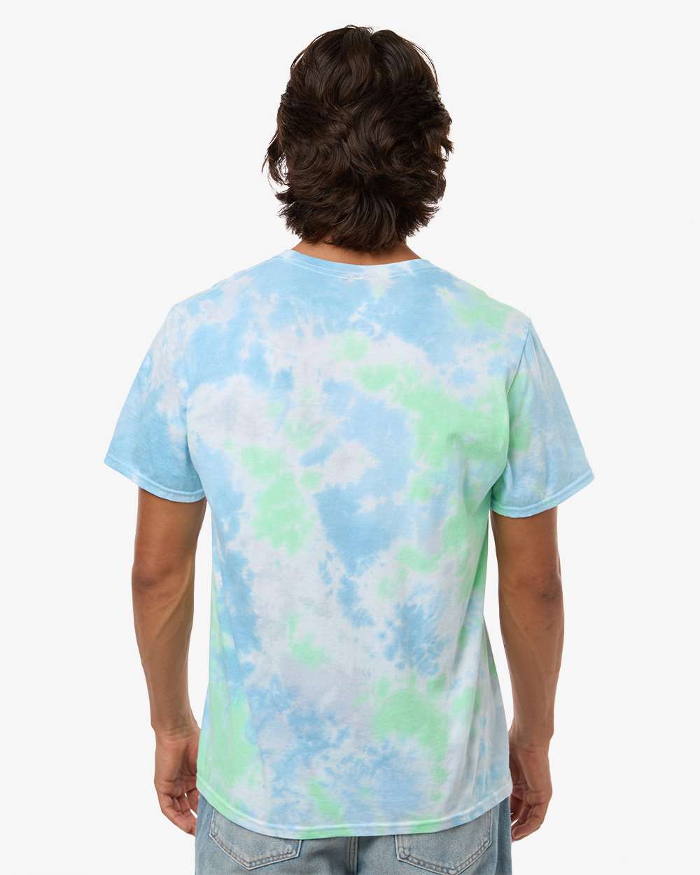 Custom tie-dye shirts in Wave, Colortone Vintage crumple-dyed tee, on-model back