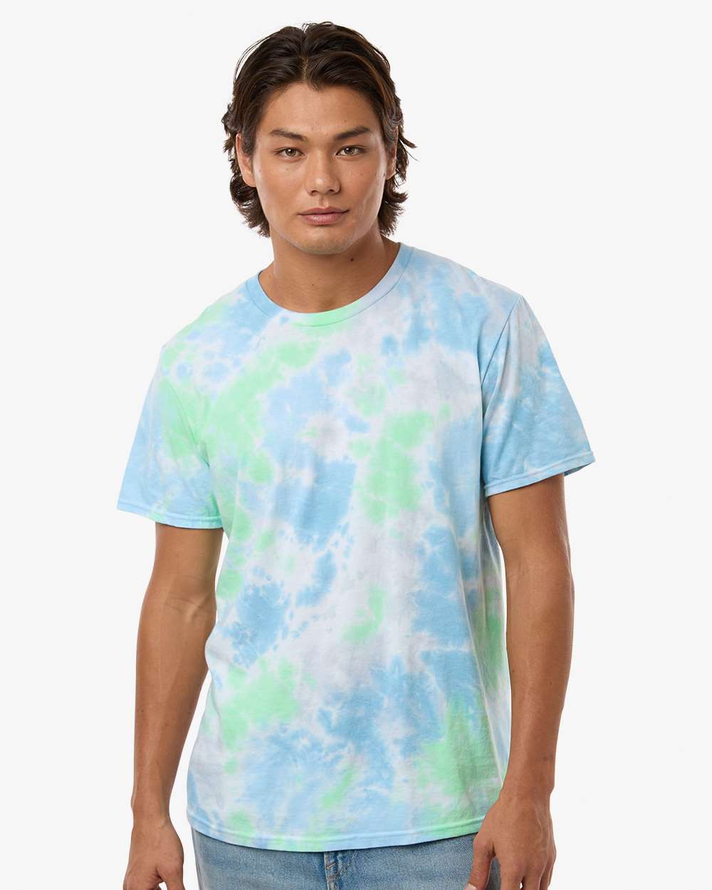 Custom tie-dye shirts in Wave, Colortone Vintage crumple-dyed tee, on-model front