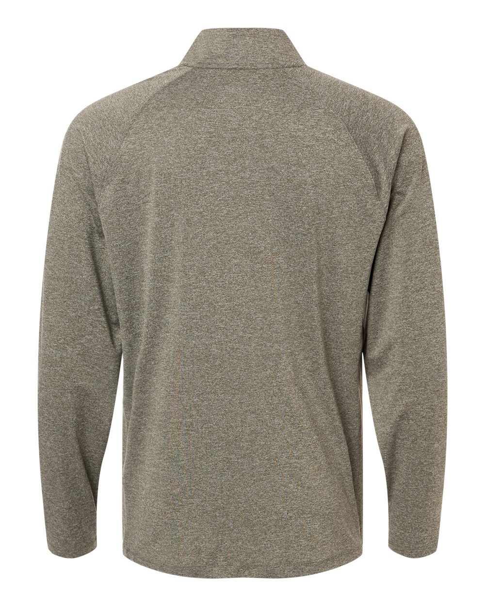Custom embroidered quarter zips in Heather Moss, HUK Airweight heather pullover, flat back