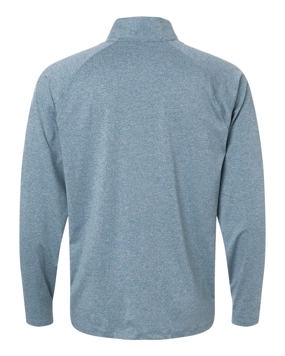 Custom embroidered quarter zips in Silverblue Heather, HUK Airweight heather pullover, flat back