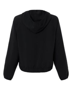 Custom sun shirts, Black women's UPF hooded pullover, back view