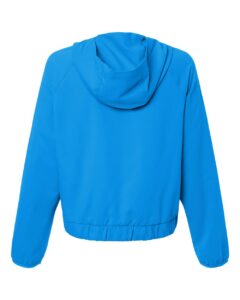 Custom sun shirts, Electric Blue women's UPF hooded pullover, back view
