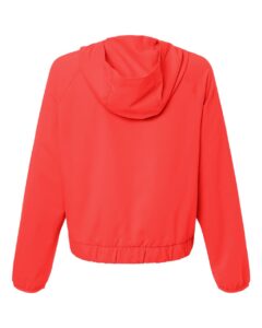 Custom sun shirts, Marina Red women's UPF hooded pullover, back view