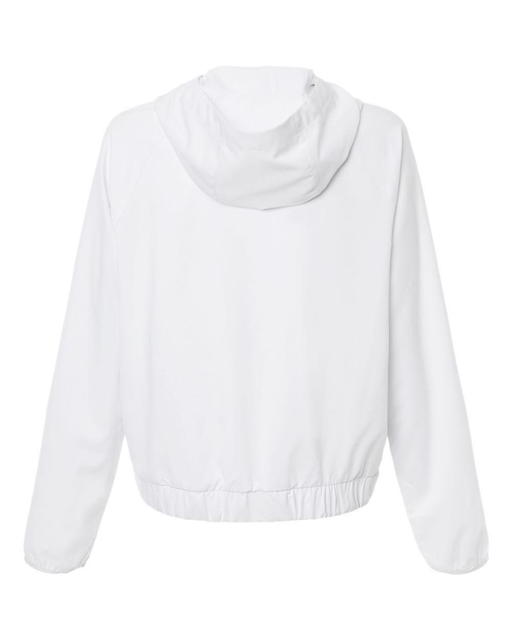 Custom sun shirts, White women's UPF hooded pullover, back view