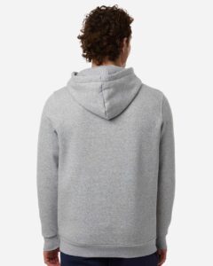 Custom team hoodies, Mod Grey Light Heather / White Under Armour Icon fleece hoodie on model, back