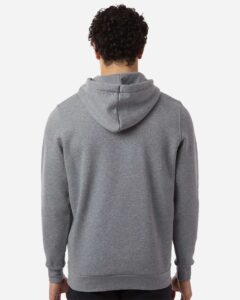 Custom team hoodies, Pitch Grey Medium Heather / White Under Armour Icon fleece hoodie on model, back